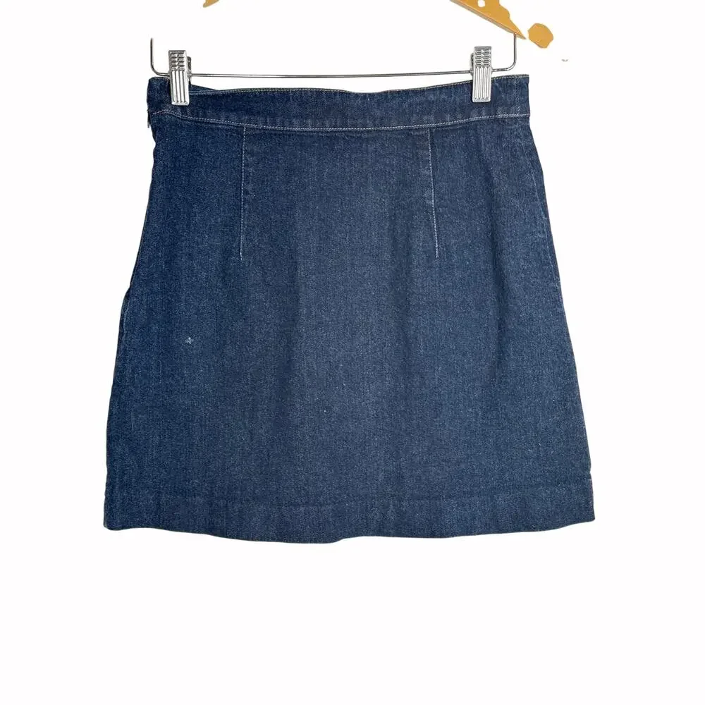 Adam Lippes Denim Skirt Cotton Blend Mini A-Line Medium Wash Blue 8 NO BUTTONS - Picture 4 of 10